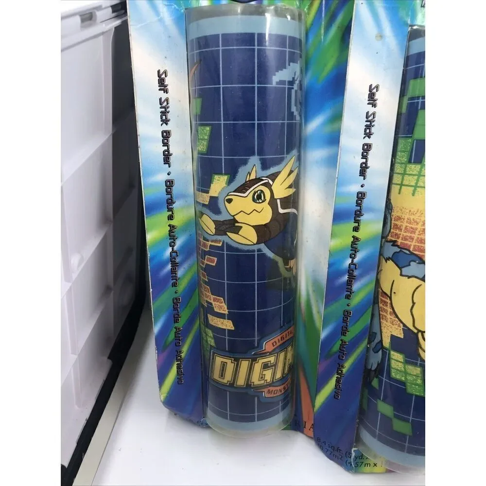 3 Digimon Digital Monsters Self Stick Wall Paper Border 8.4sq.ft 5ydx6.75in VTG.